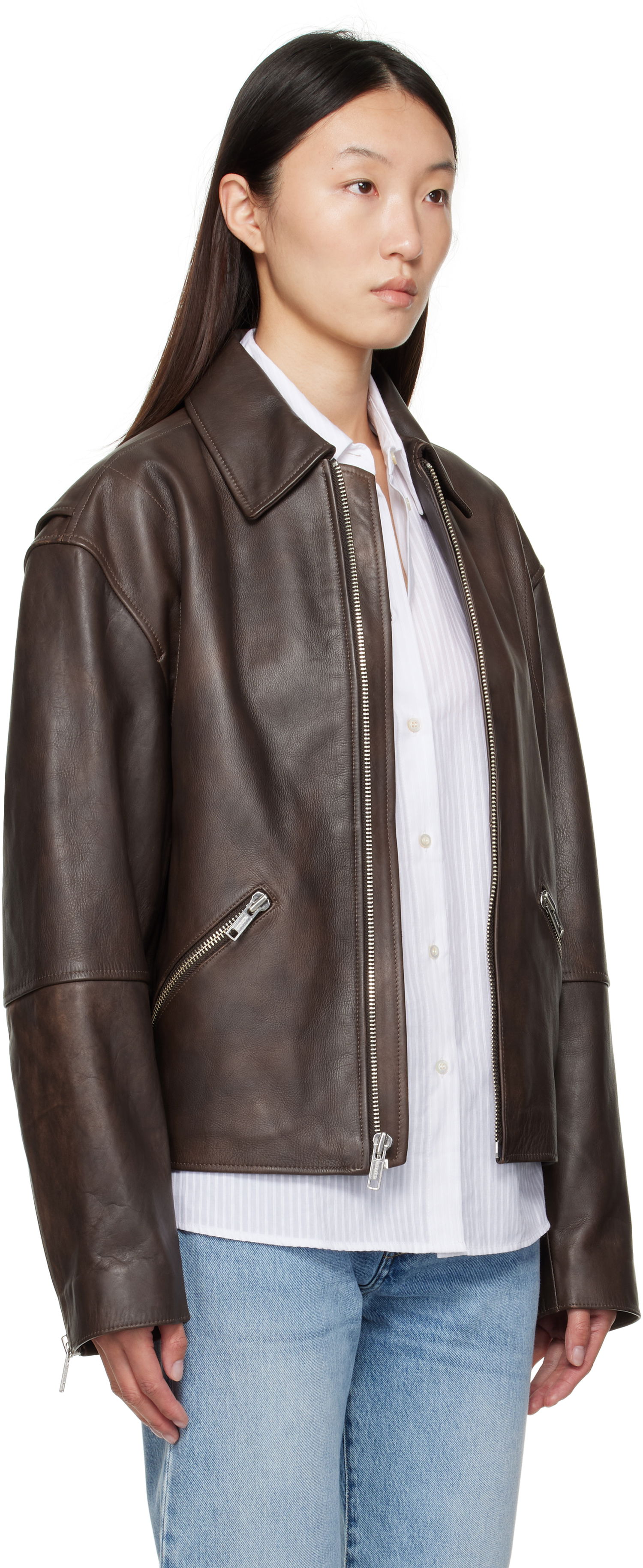 Bunda CALVIN KLEIN Calvin Klein Distressed Leather Biker Jacket Hnedá | 81B530G, 1