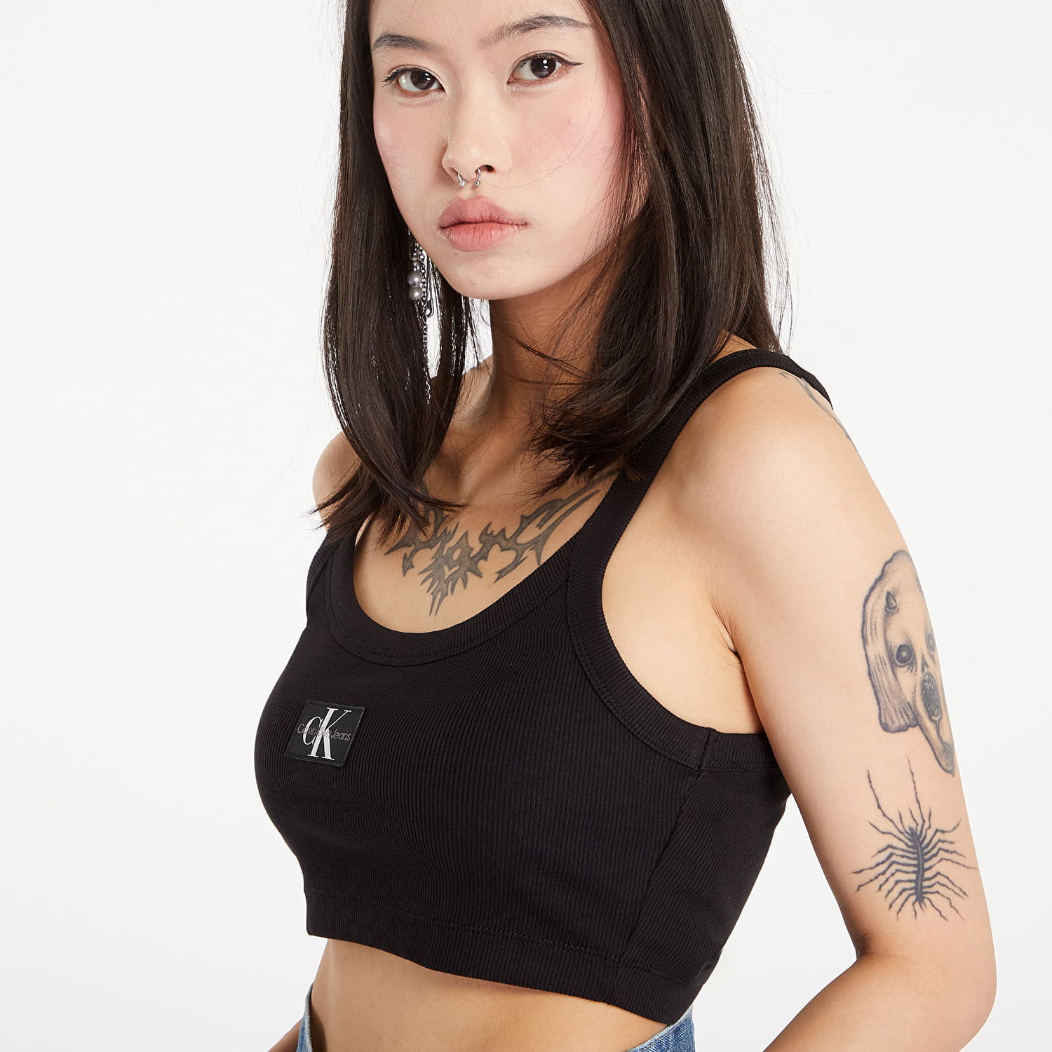 Crop Top CALVIN KLEIN Ribbed Cotton Bralette Top Black Čierna | J20J223558 BEH, 1