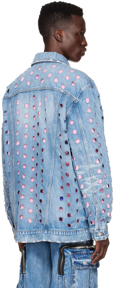 Bunda We11done We11done Logo Distressed Denim Jacket Modrá | WD-DJ1-22-355-U-BL, 2