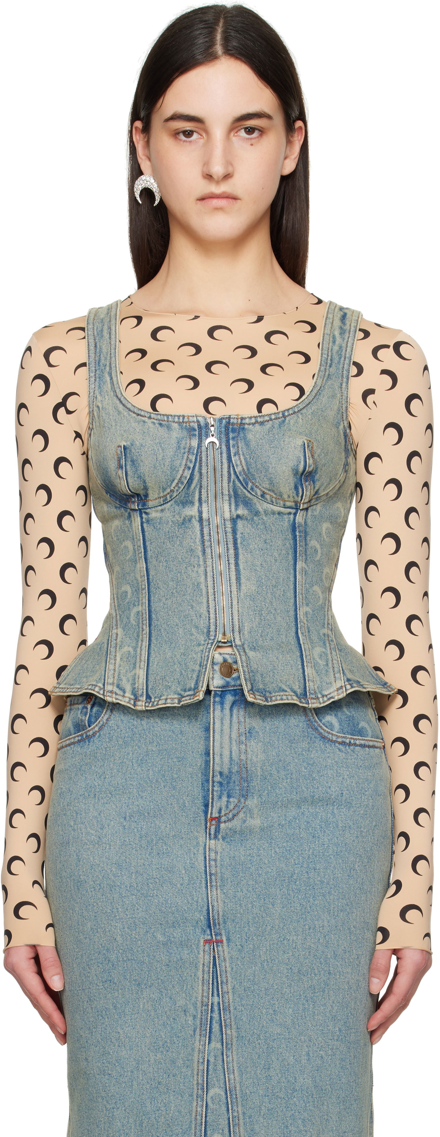 Sukňa Marine Serre Marine Serre Moon Laser Denim Corset Top Modrá | WTO408A CDEN0003, 0