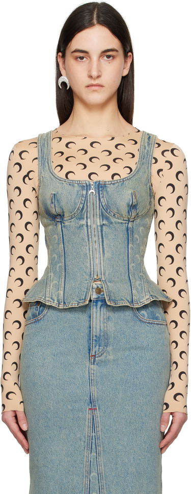 Sukňa Marine Serre Marine Serre Moon Laser Denim Corset Top Modrá | WTO408A CDEN0003, 0