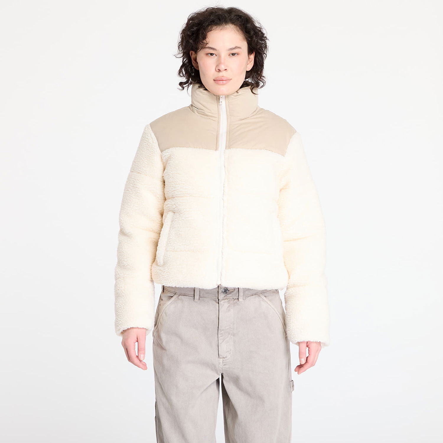 Prešívaná bunda Urban Classics Sherpa Mix Puffer Jacket Béžová | TB6147-04737, 0
