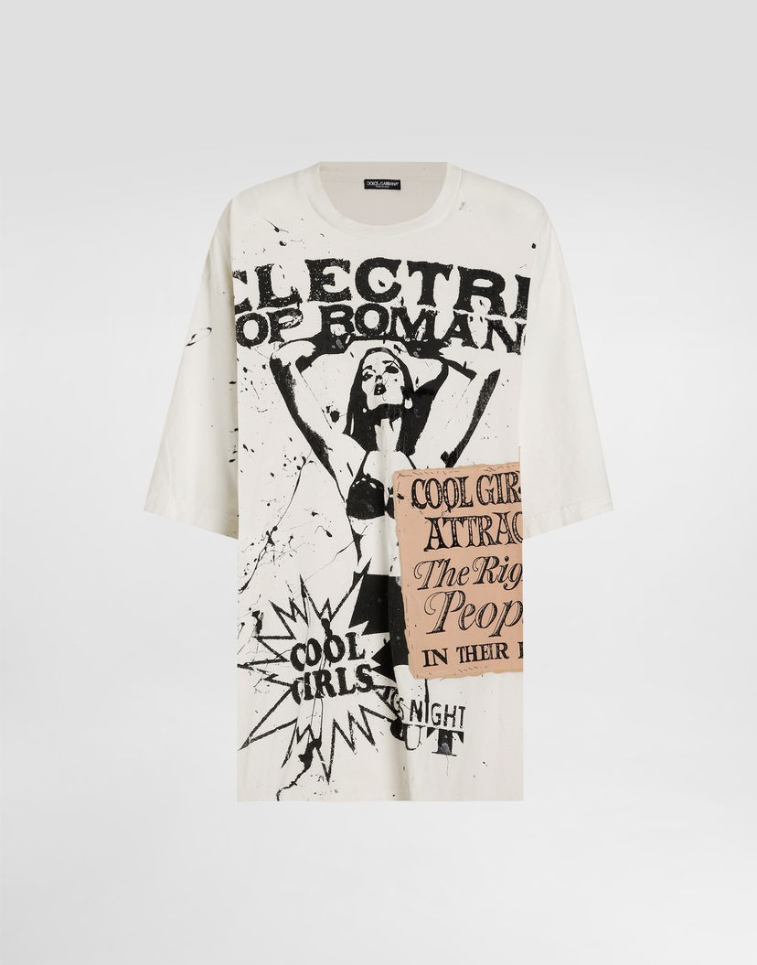 Tričko Dolce & Gabbana Dolce & Gabbana Oversized Printed Jersey T-Shirt Biela | F8V93TGDDH8S9000