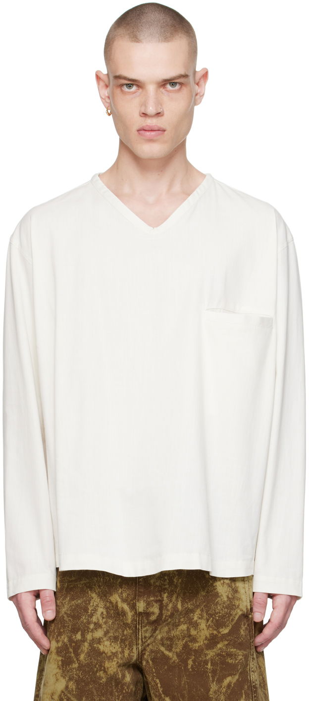 Tričko LEMAIRE Lemaire V-Neck Long Sleeve T-Shirt Biela | TO1232 LF1253, 0