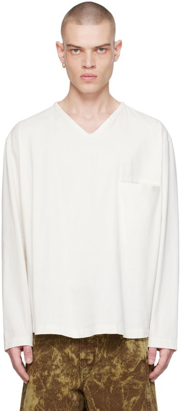 Tričko LEMAIRE Lemaire V-Neck Long Sleeve T-Shirt Biela | TO1232 LF1253, 0