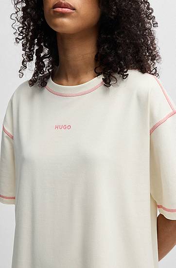 Tričko BOSS HUGO Stretch-Cotton T-Shirt Dress with Contrast Logo Biela | 50544130, 1
