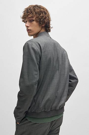 Bomber bunda BOSS Slim-Fit Birdseye Bomber Jacket Šedá | 50531938, 1
