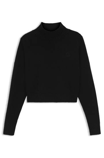 Sveter BOSS Cropped rollneck sweater with Happy logo embroidery Čierna | 50522508