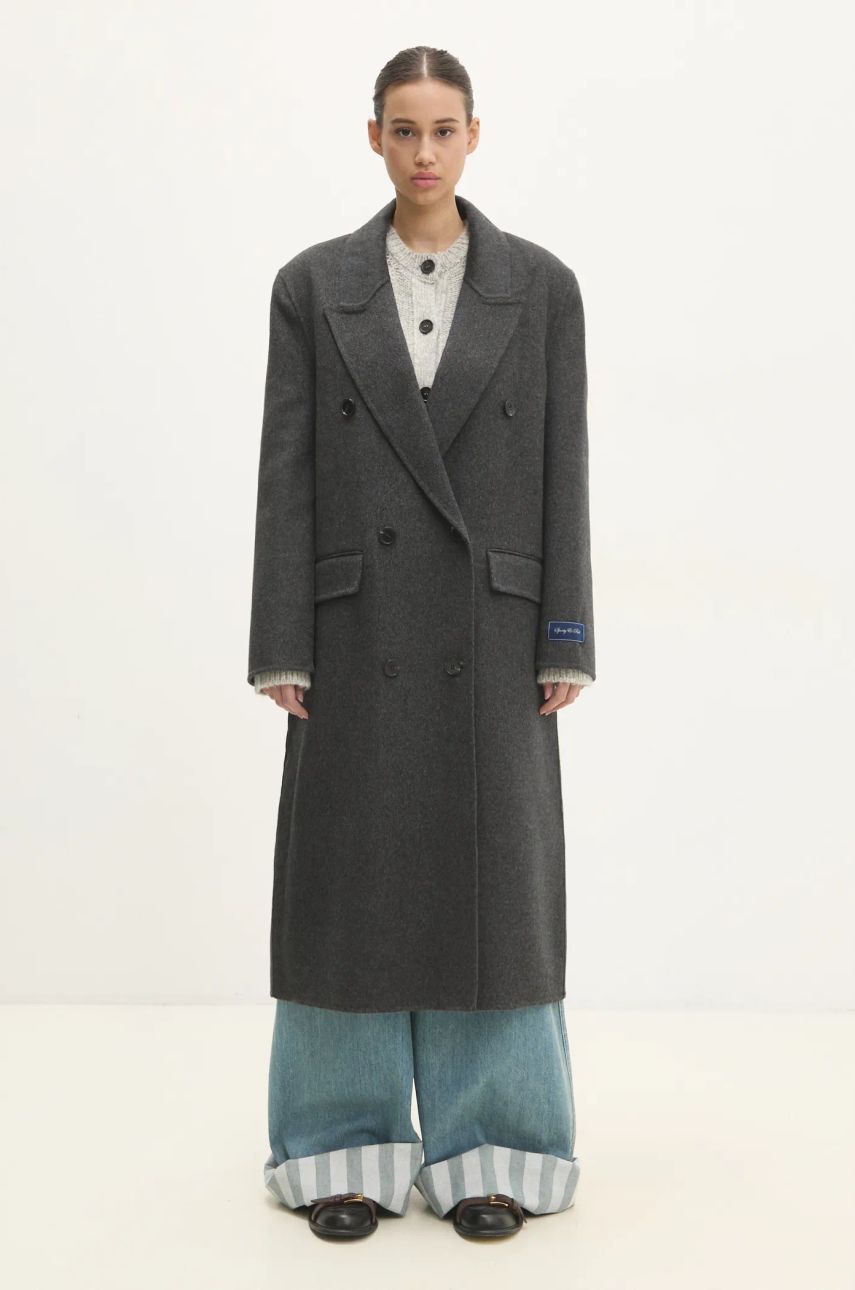 Kabáty Sporty & Rich Double Faced Cashmere Double-Breasted Overcoat Šedá | OW025500000GY17, 0