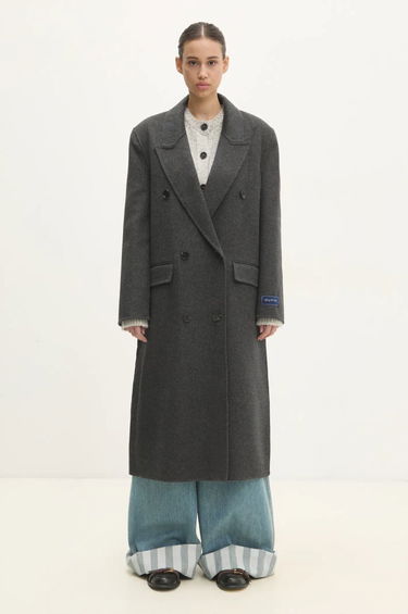 Kabáty Sporty & Rich Double Faced Cashmere Double-Breasted Overcoat Šedá | OW025500000GY17, 0