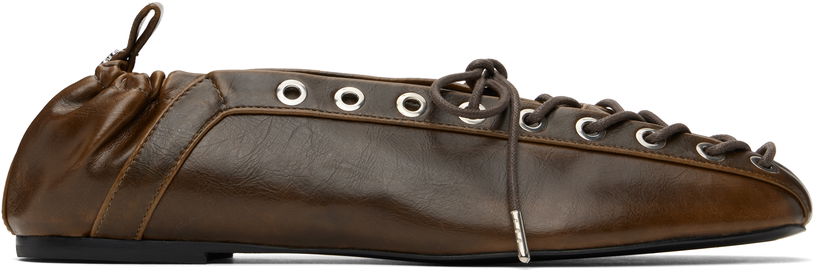 Oblečenie GANNI GANNI Oleatex Lace-Up Ballerina Flats Hnedá | S3093