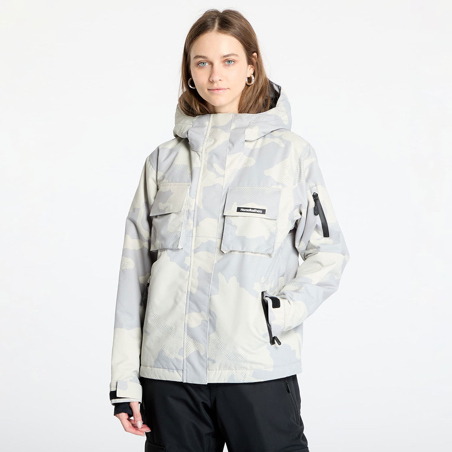 Parka Horsefeathers Snowstorm Print Hooded Jacket Biela | OW221B, 0