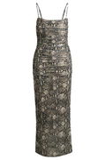 Snakeskin Print Ruched Mesh Corset Midi Dress
