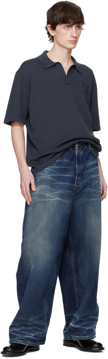 Polo tričko MAISON KITSUNÉ Maison Kitsuné Fox Head Embroidered Knitted Polo Navy | OM00205KT1135, 3