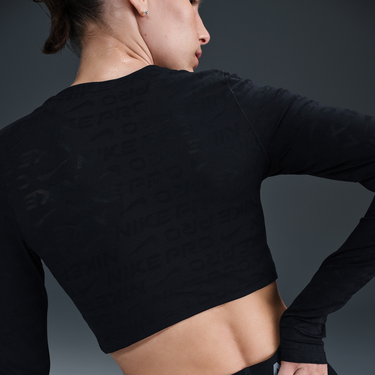Crop Top Nike Pro Dri-FIT Long Sleeve Cropped Jacquard Top Čierna | HJ4281-010, 3