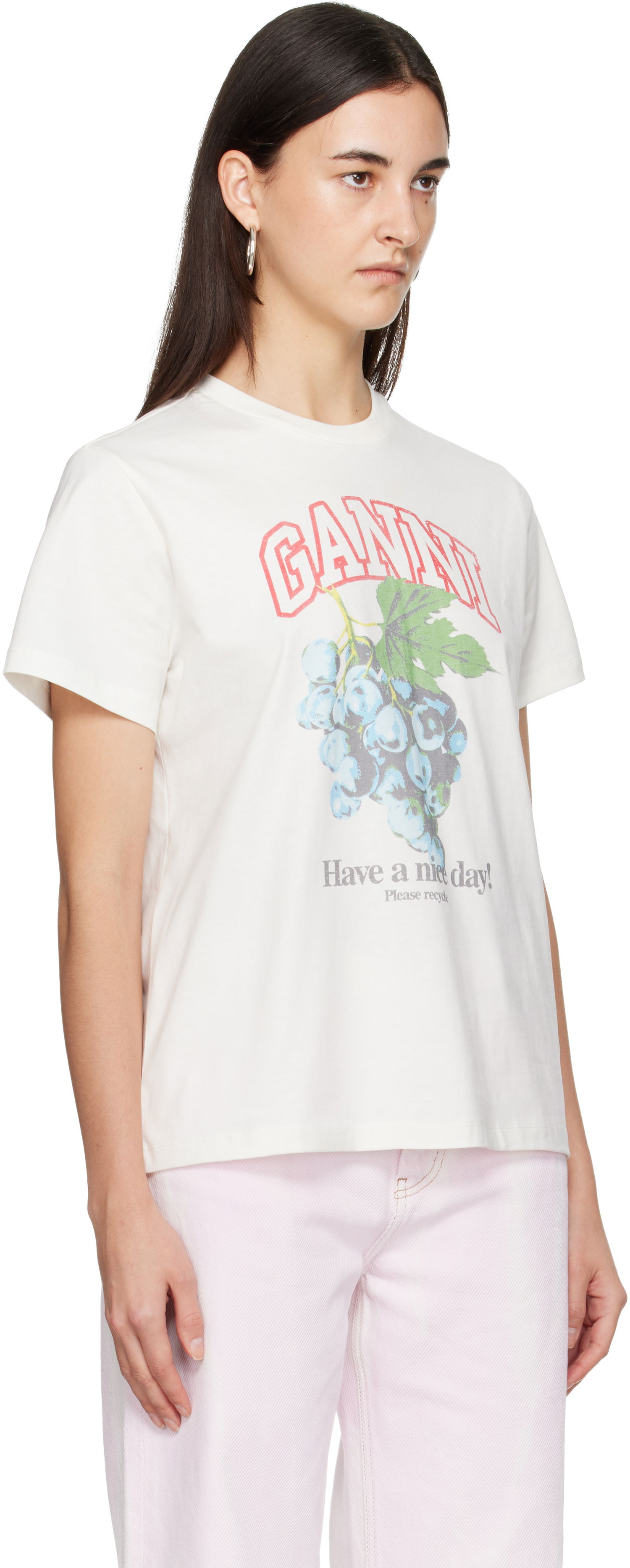 Tričko GANNI Basic Cotton Jersey Grapes Relaxed T-shirt Biela | T4230, 1