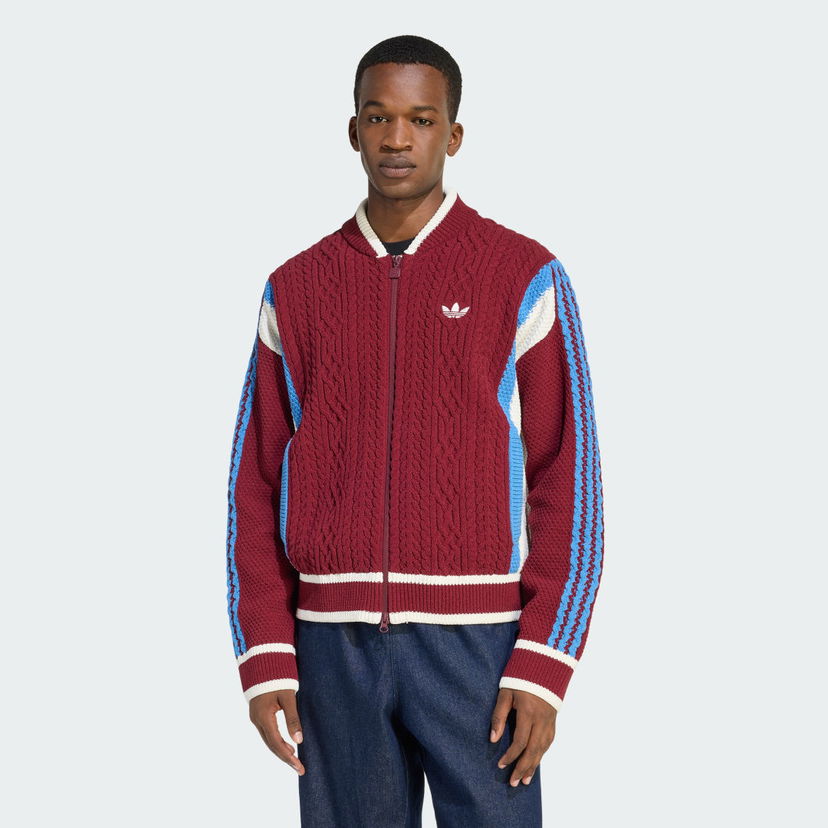Bomber bunda adidas Performance Retro Remix Knit Bomber Jacket Vínová | KR7633