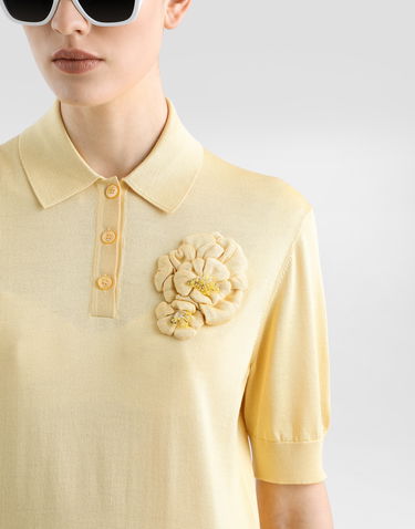 Polo tričko Dolce & Gabbana Dolce & Gabbana Silk Polo Shirt with Flower Brooch Žltá | FXZ06ZJBSO1A0007, 3