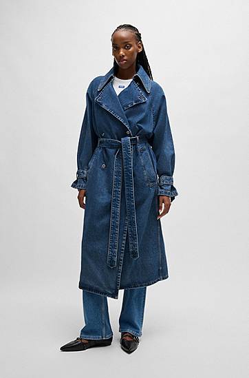 Trenčkot BOSS Double-Breasted Denim Trench Coat Modrá | 50532056, 1
