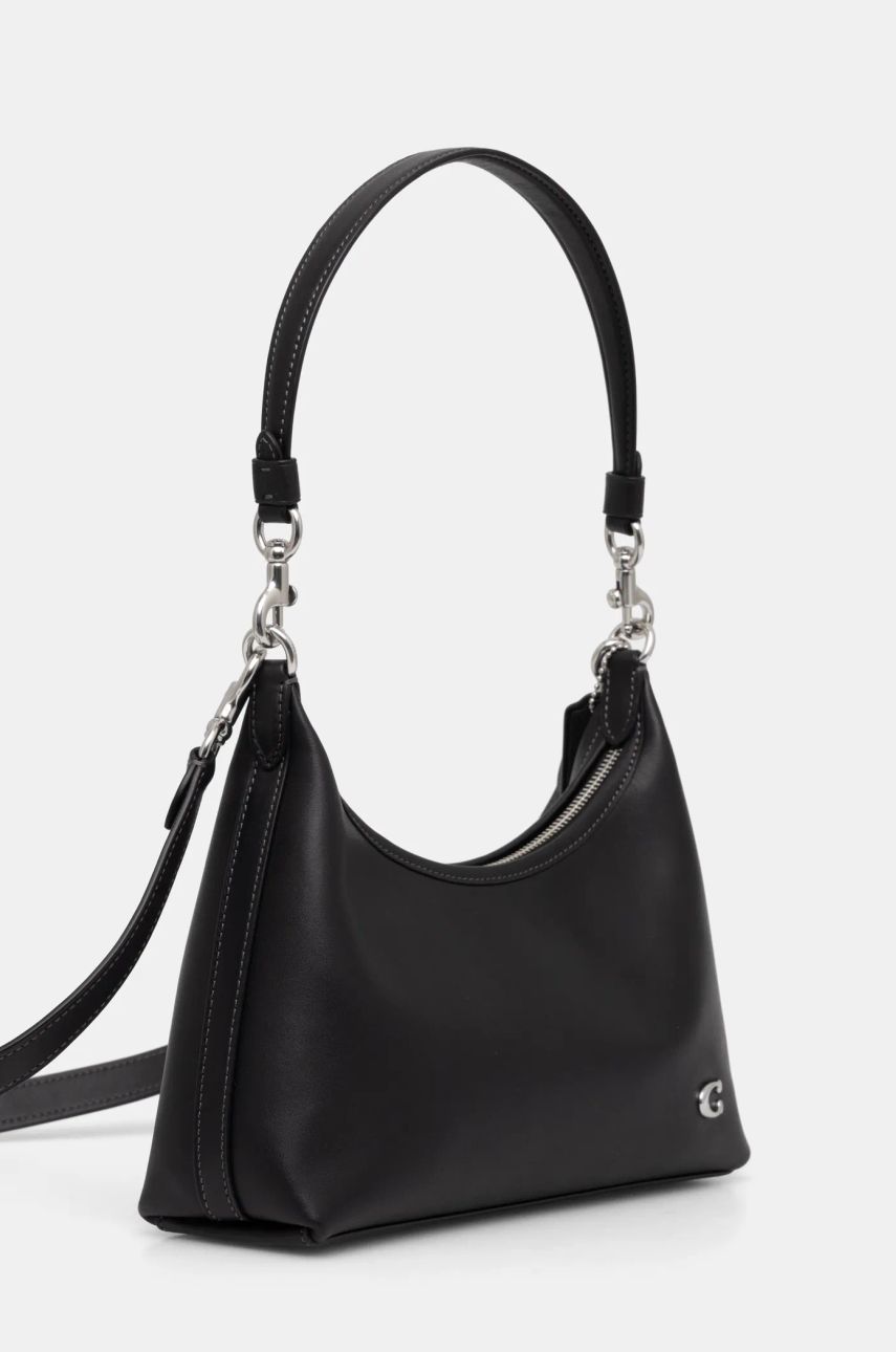 Taška cez rameno Coach Leather Shoulder Bag with Chain Strap Čierna | CW640, 1