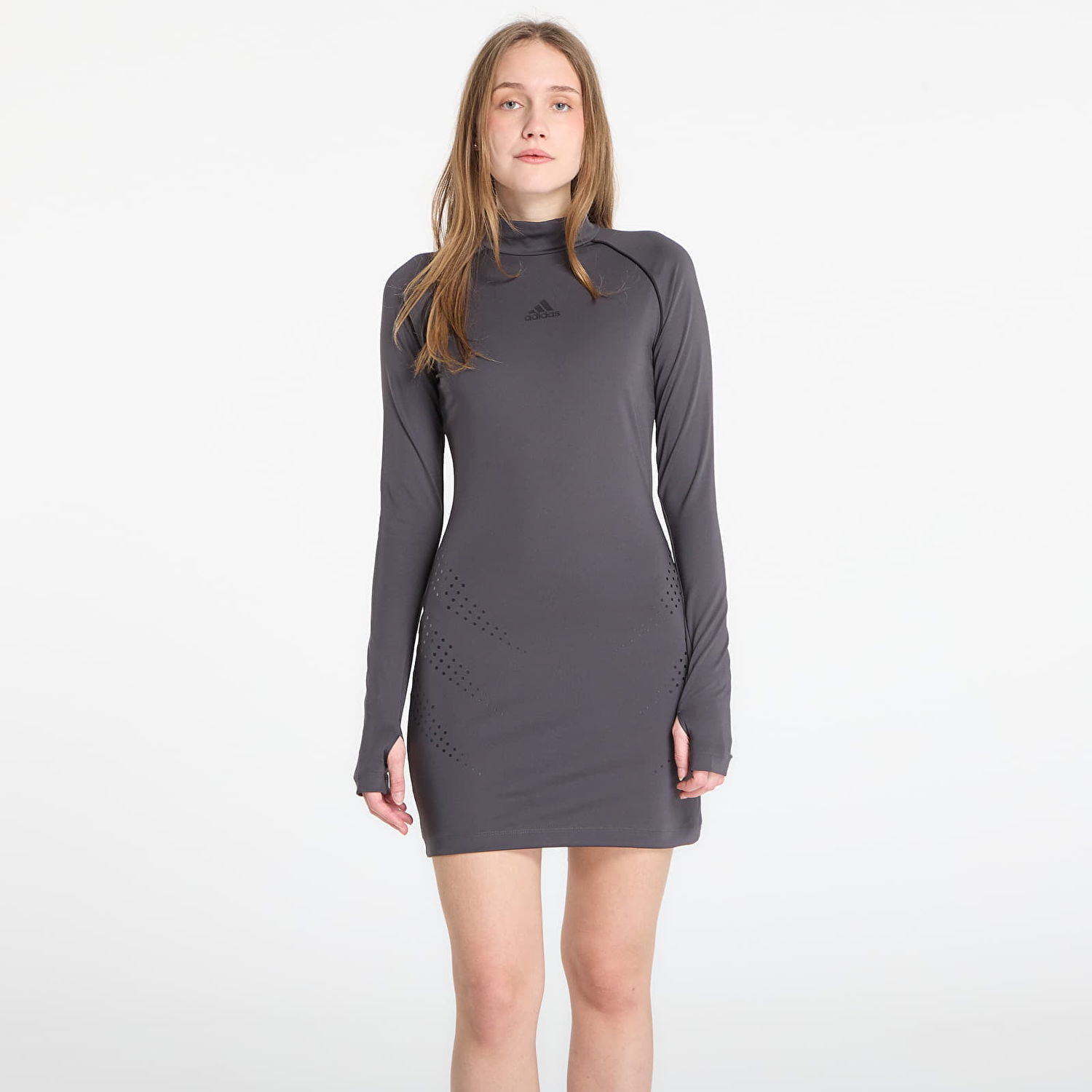 Šaty adidas Originals High Neck Perforated Long Sleeve Mini Dress Šedá | KE0303, 0