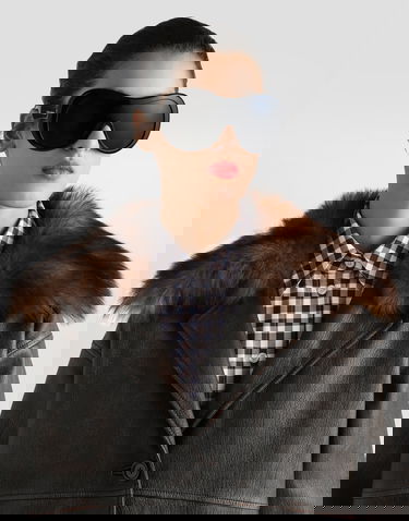 Bunda Dolce & Gabbana Dolce & Gabbana Leather Jacket with Fur Collar and Leopard Print Lining Hnedá | F9S72LHULXVM0022, 3