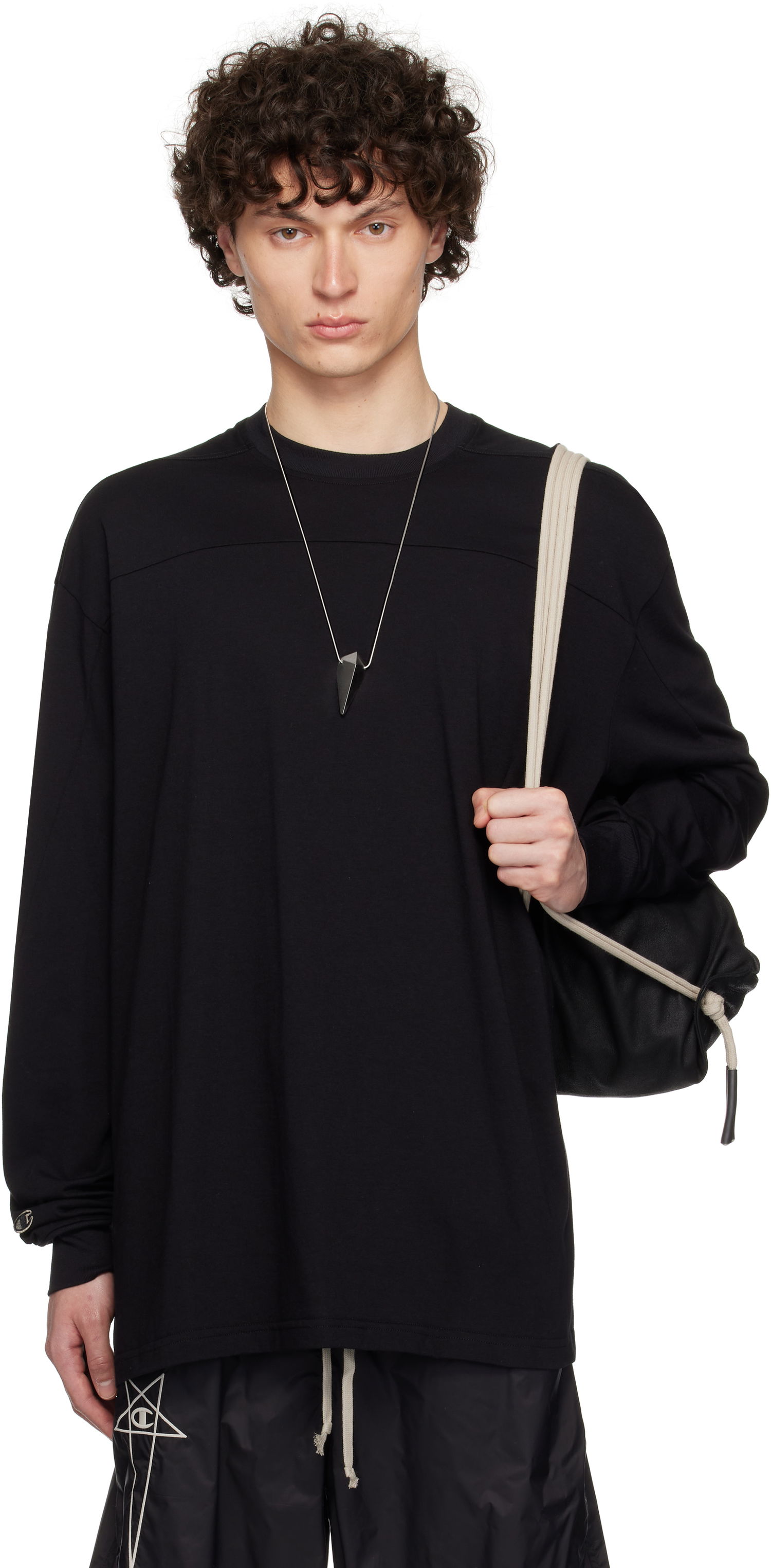 Tričko Rick Owens Rick Owens Champion Edition Girdered Long Sleeve T-Shirt Čierna | CM01E1672 CHJG JERSEY, 0