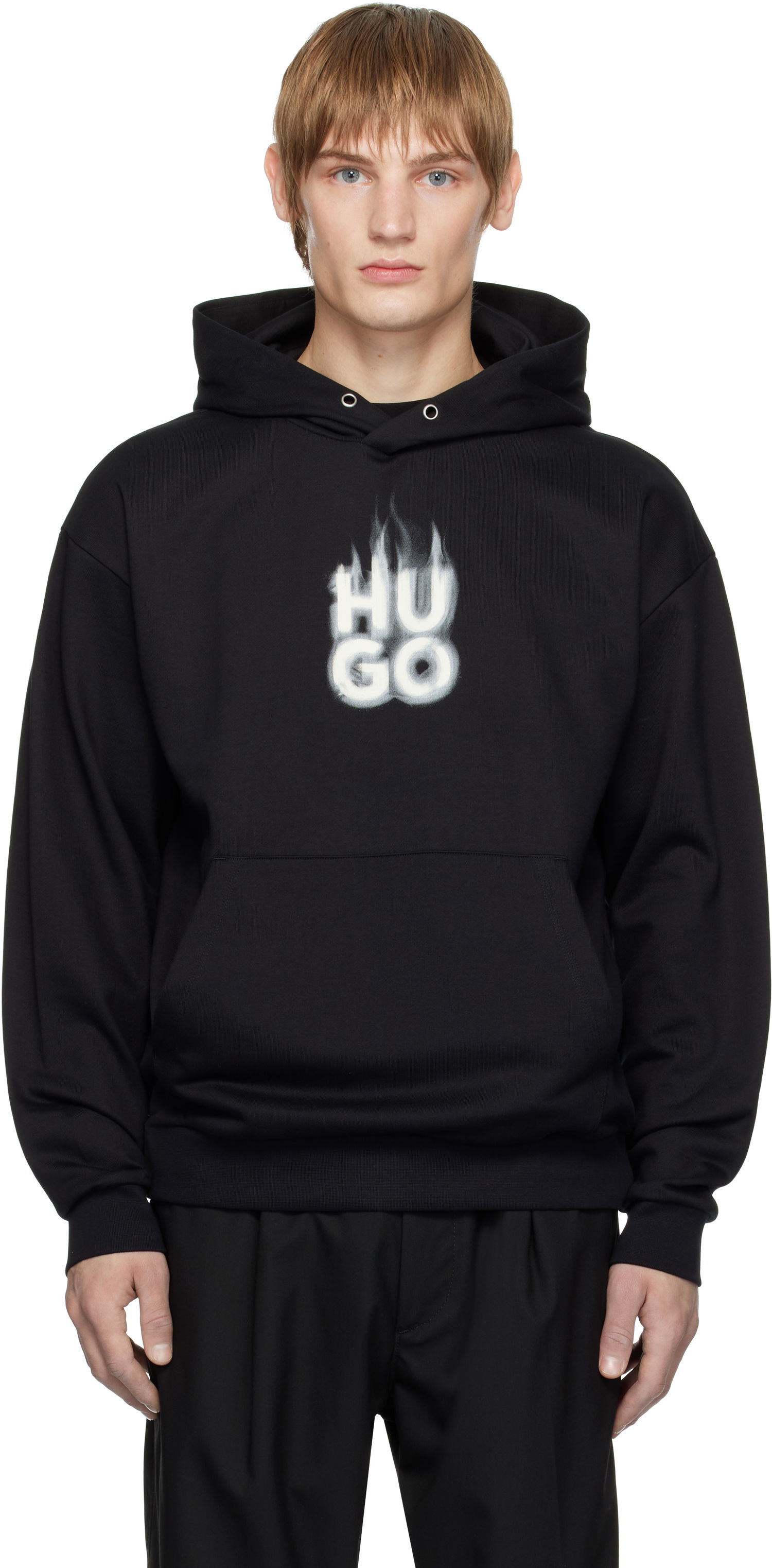 Mikina BOSS Flame Logo Cotton Jersey Hoodie Čierna | 50530428, 0