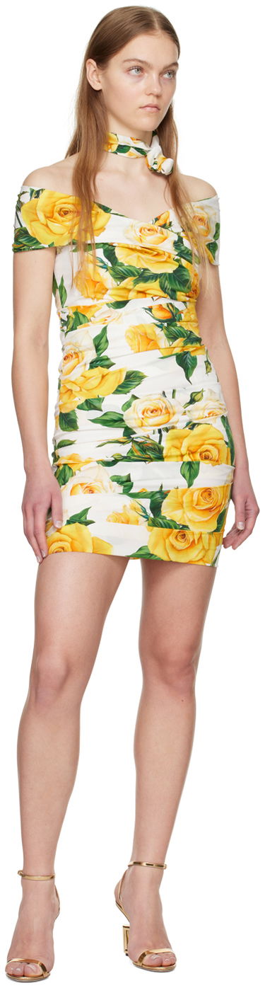 Šaty Dolce & Gabbana Floral Print Off Shoulder Minidress Biela | F6AHNT FSEHW, 3