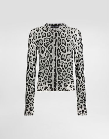 Sveter Dolce & Gabbana Dolce & Gabbana Leopard-Print Silk Cardigan Šedá | FXV07TJAHLAHI13N, 0