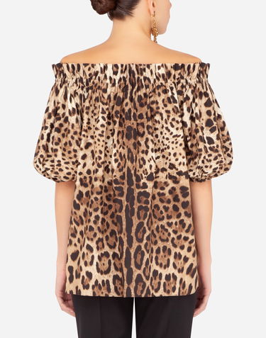 Košeľa Dolce & Gabbana Dolce & Gabbana Short-sleeved Leopard-print Poplin Top Rôznofarebný | F71J7THS5E3HY13M, 2
