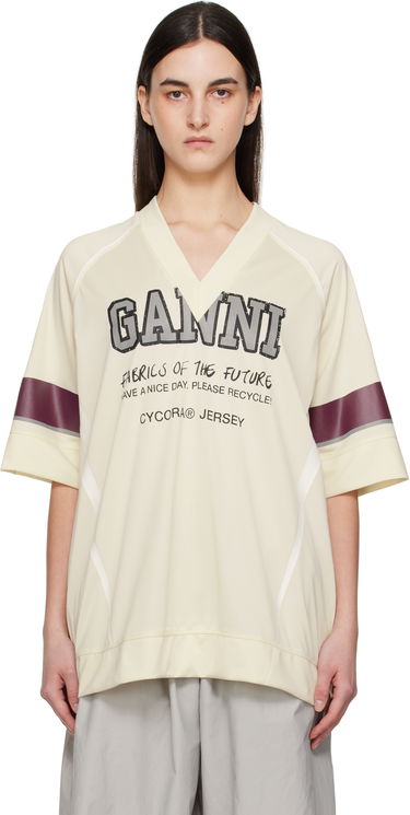 Tričko GANNI GANNI Future Mesh Oversized T-Shirt Béžová | T4298, 0