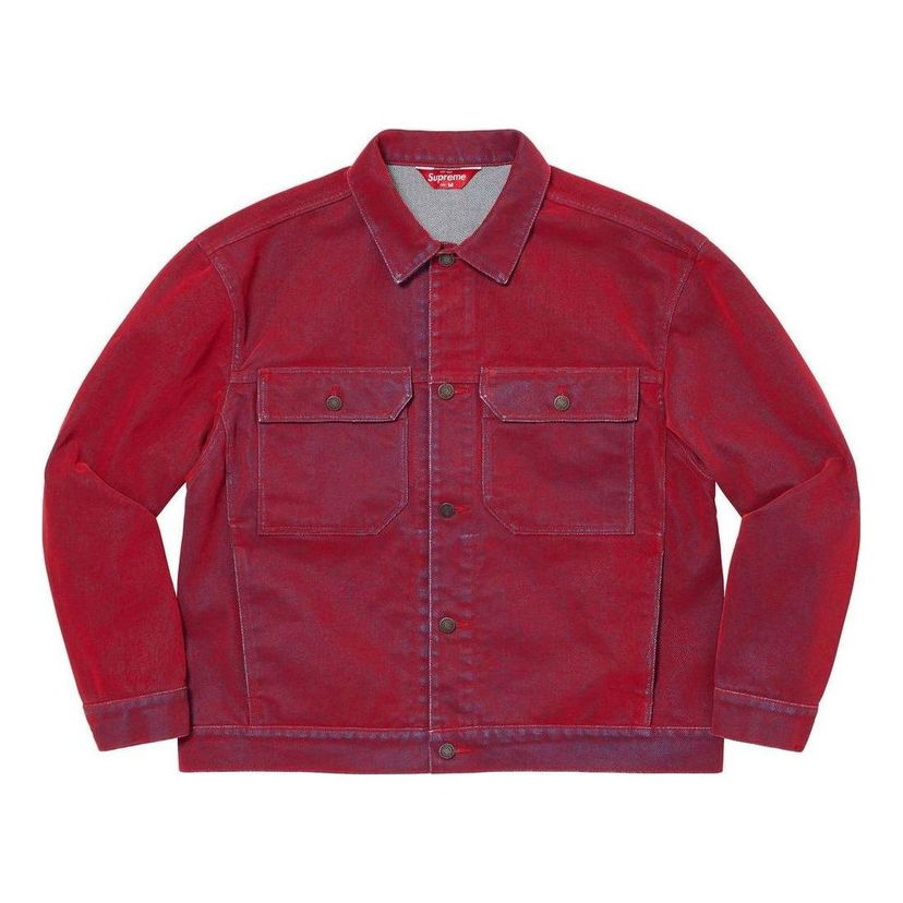 Bunda Supreme Flocked Denim Trucker Jacket Červená | SUP-SS23-089