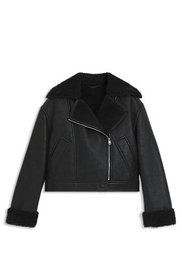 Bunda BOSS Oversized-fit Faux-Leather Jacket with Faux Shearling Čierna | 50546751, 0