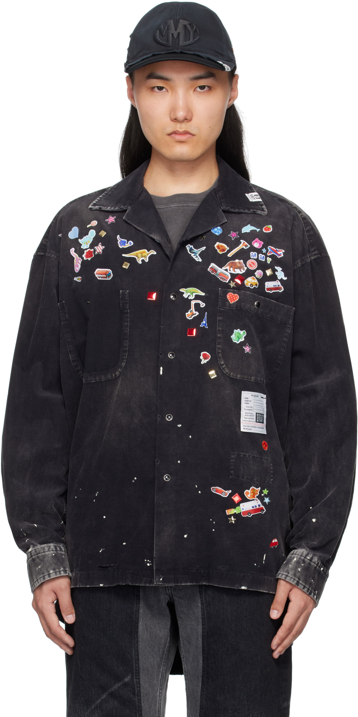 Košeľa Maison MIHARA YASUHIRO MMY Sticker Print Corduroy Shirt Čierna | J14SH182, 0