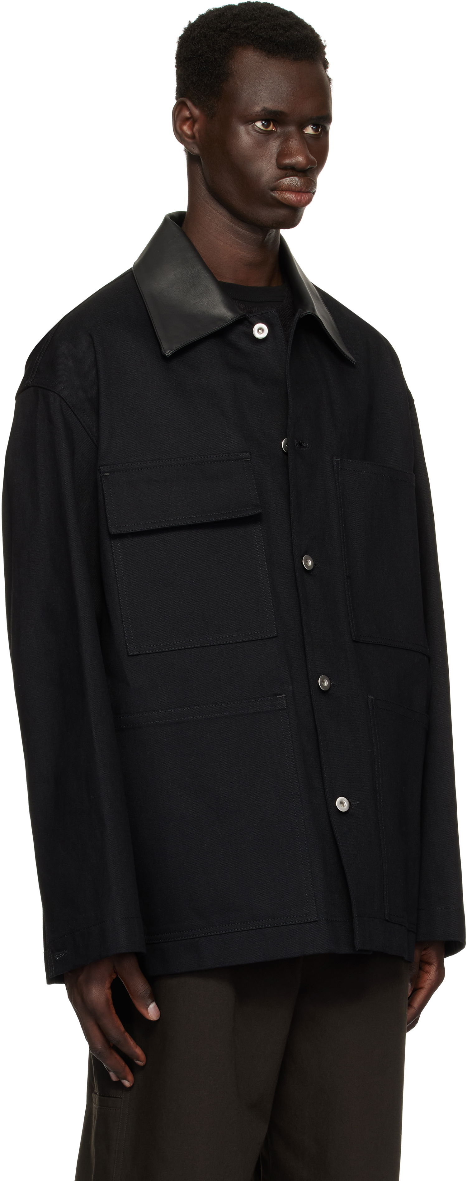 Bunda Jil Sander Jil Sander Leather Collar Denim Jacket Čierna | J22SW0033_J46655, 1