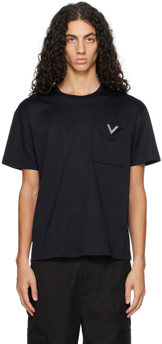 Tričko Valentino Black Metallic V Detail T-Shirt Čierna | 5V3MG13AA8C