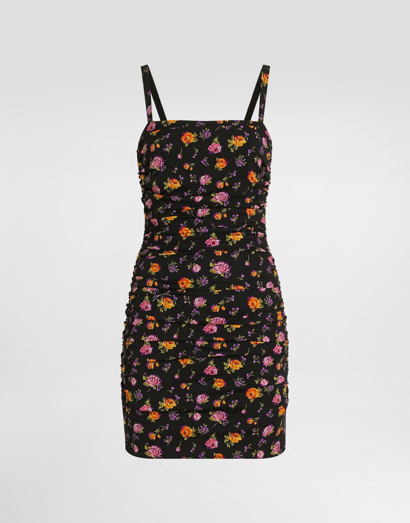 Šaty Dolce & Gabbana Small Rose Bouquets-print Draped Ruched Charmeuse Mini Dress Rôznofarebný | F60IITFSA8DHN5XR