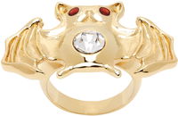 Gold Ring With Bat And Crystal