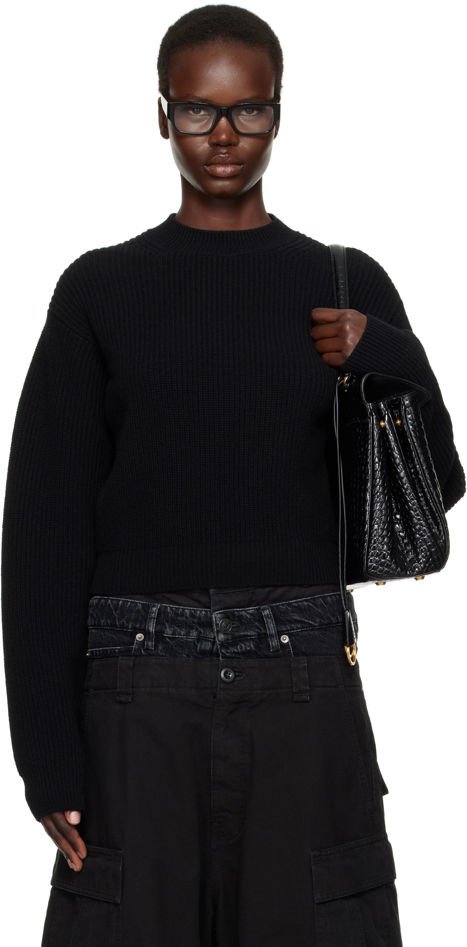 Cargo nohavice Balenciaga Cropped Wool Sweater Čierna | 808444 T1703, 0