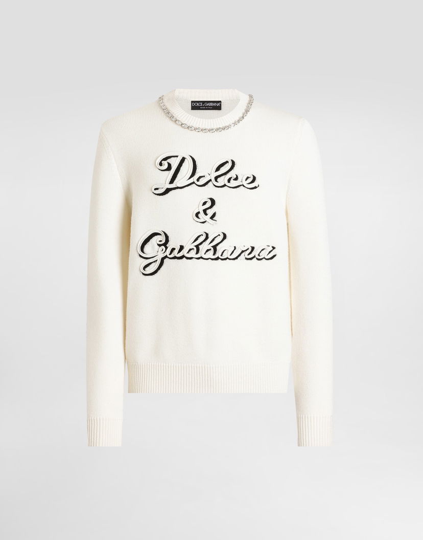 Sveter Dolce & Gabbana Dolce & Gabbana Wool Pullover with Crystal Embellishment Biela | GXX01ZJDVC3W4335