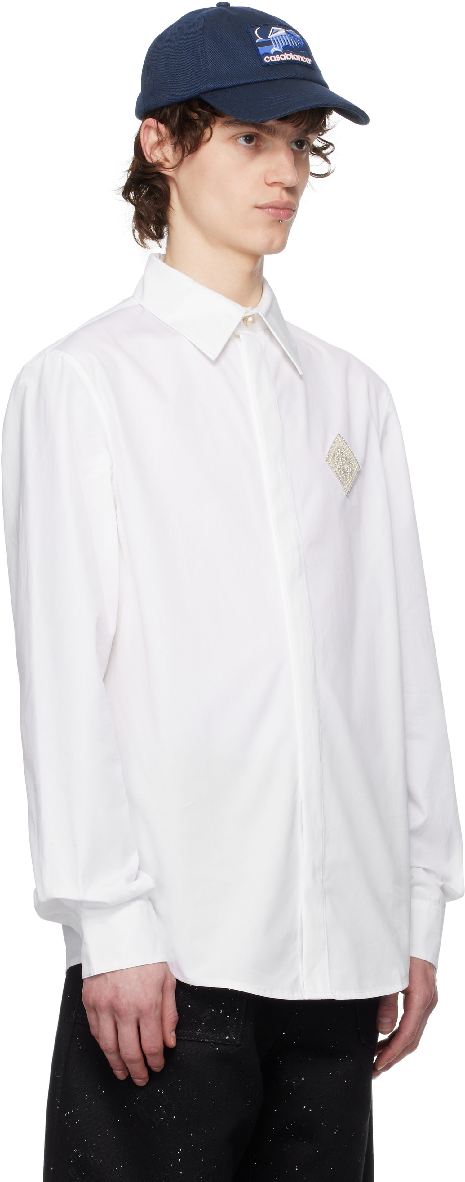 Košeľa Casablanca Casablanca Pearl Diamond Patch Cotton Shirt Biela | MPS25-SH-139-01, 1