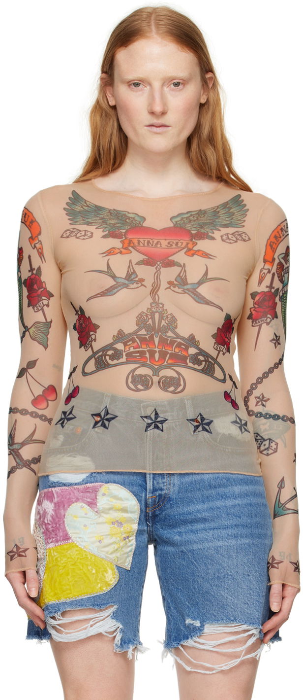 Anna Sui Tattoo Mesh Long Sleeve T-Shirt