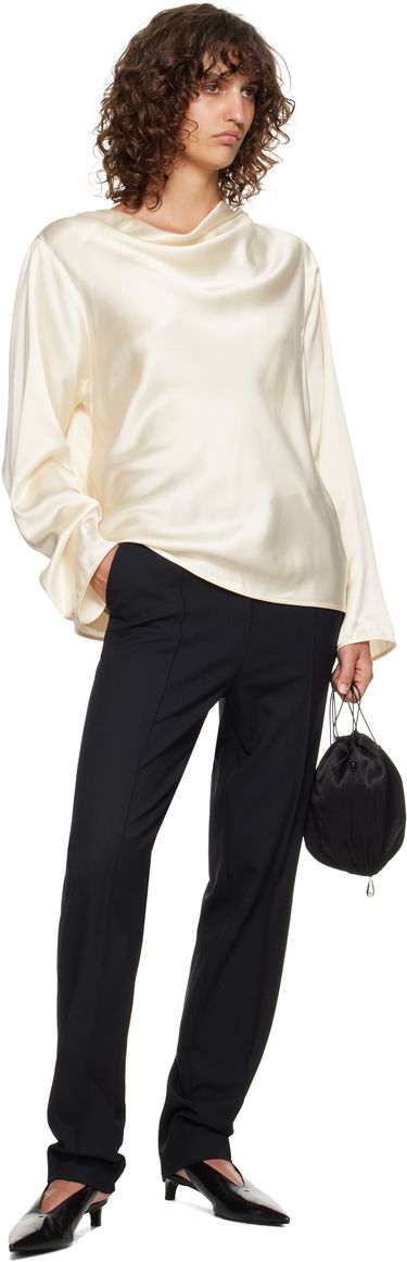 Košeľa Loulou de Saison Loulou de Saison Riddy Draped Satin Blouse Biela | RIDDY, 3