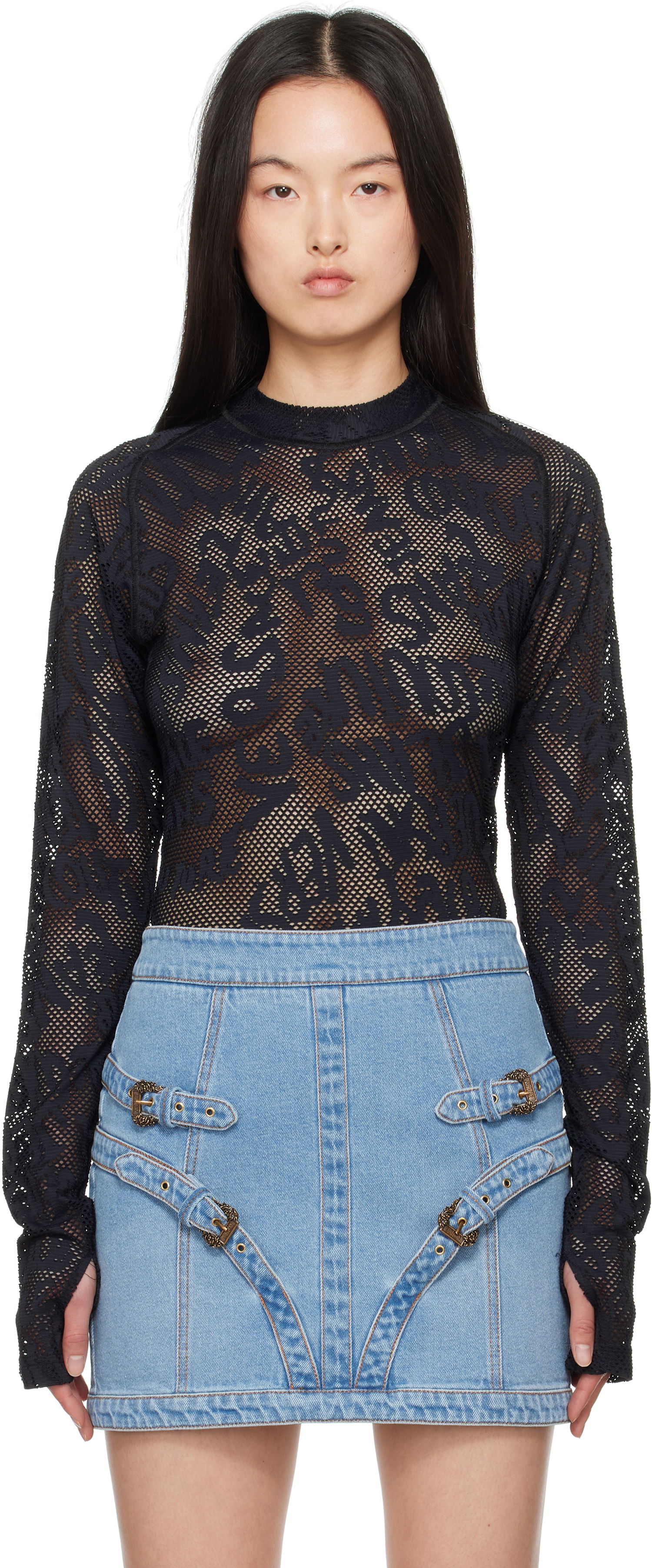 Sveter Versace Versace Jeans Couture Fishnet Long Sleeve T-Shirt Čierna | E78GAH611_EJ0200, 0