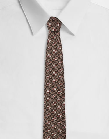 Šál Dolce & Gabbana Dolce & Gabbana Silk Jacquard Tie with DG Logo and Micro-designs Hnedá | GT147EG0WSPX0801, 0