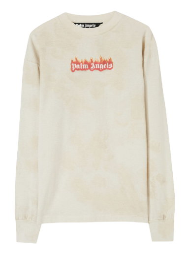 Tričko Palm Angels Long Sleeve Burning Logo Classic Tee Béžová | PMAB002F22JER0020310