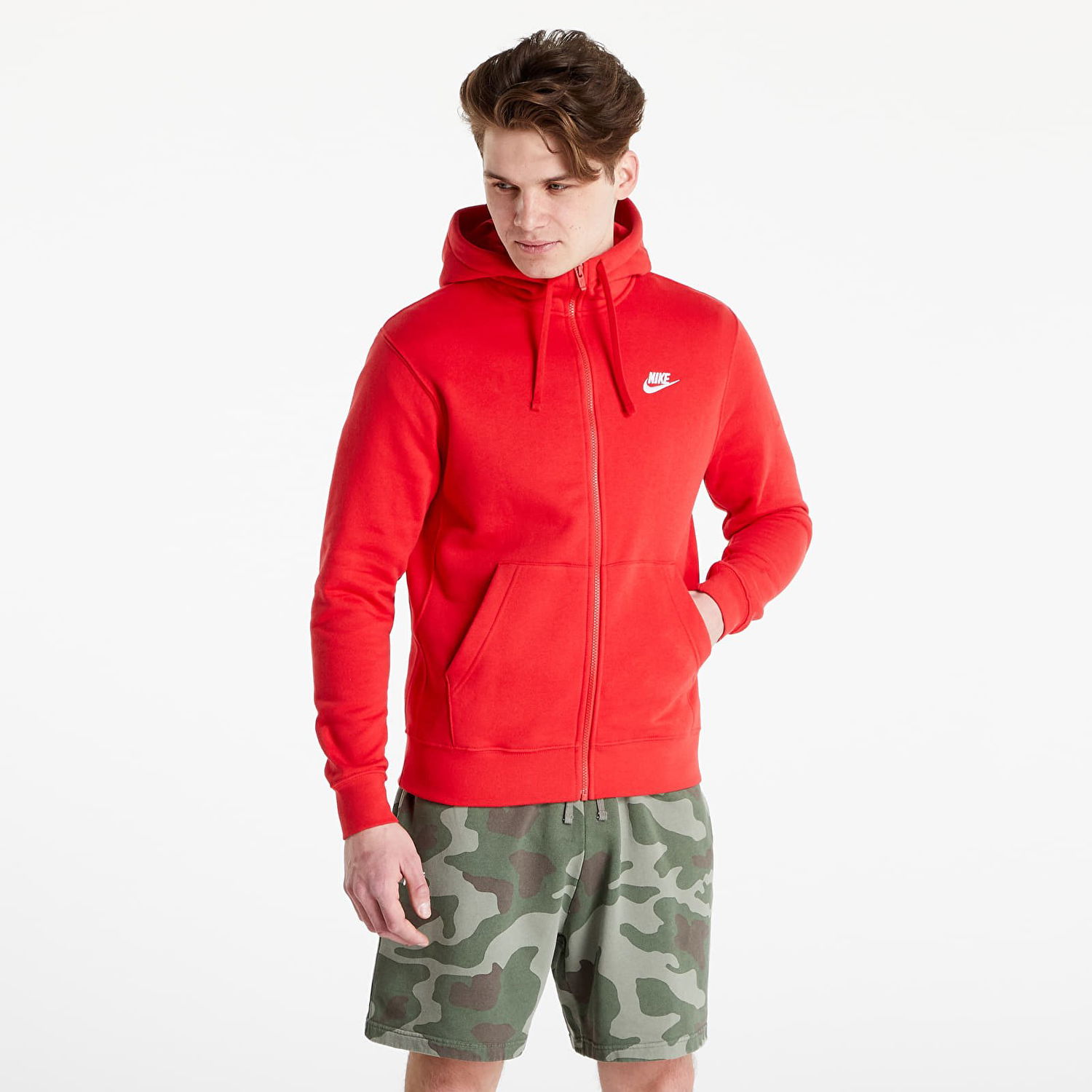 Mikina Nike Sportswear Club Hoodie Full-Zip Brushed Back Červená | BV2645-657, 0