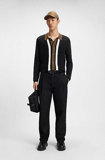 Sveter BOSS Striped Button-Up Sweater Čierna | 50543770, 1
