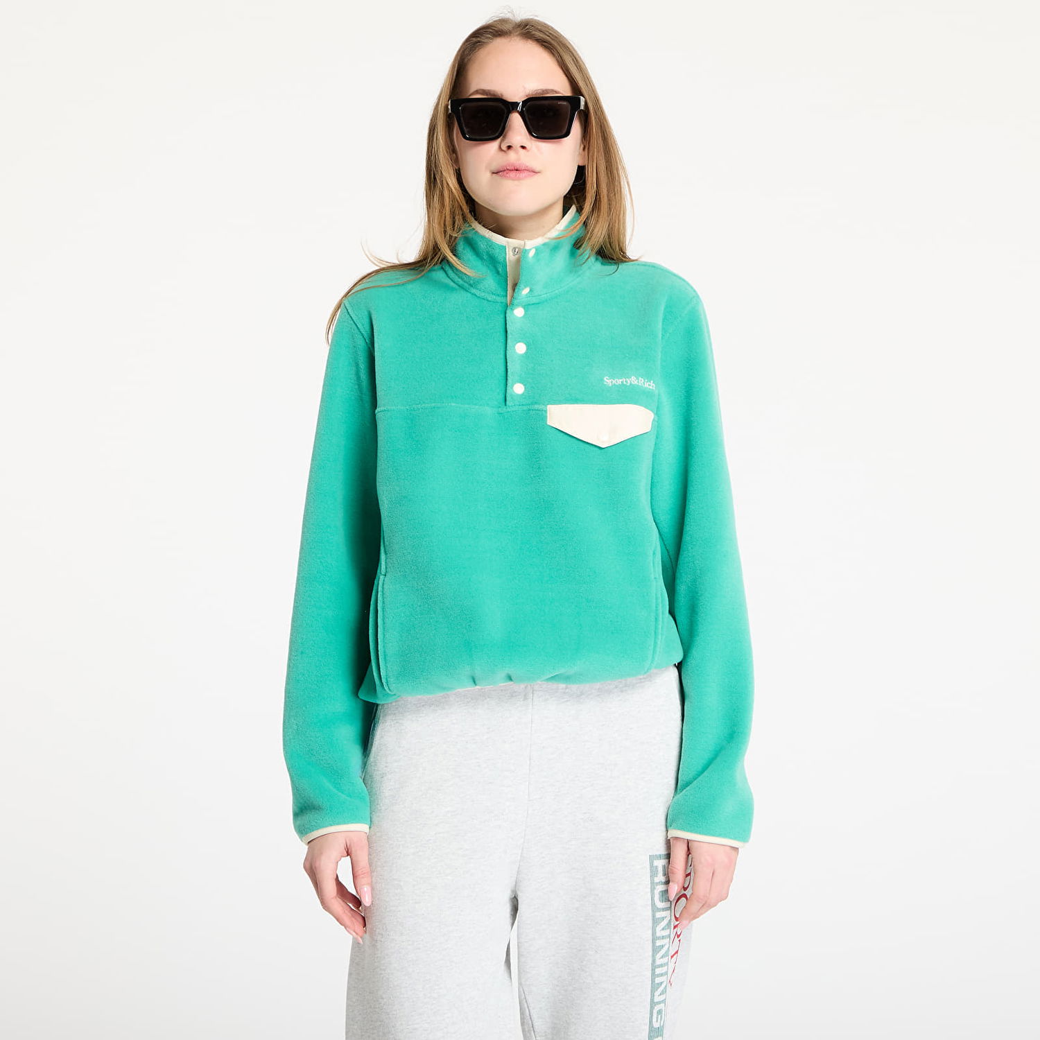 Sveter Sporty & Rich Sporty & Rich Serif Logo Polar Fleece Sweatshirt Zelené | JA047514300GR37, 0